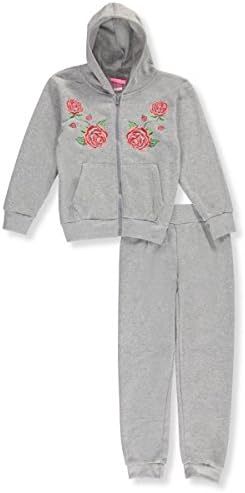 Girls Luv Pink Big Girls' 2-Piece Fleece Sweatsuit - gray, 7-8