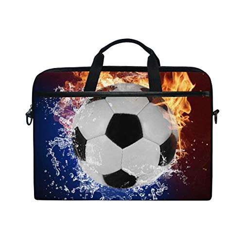 JOYPRINT Laptop Sleeve Case, Soccer Ball in Fire Water 14-14.5 inch Briefcase Messenger Notebook Computer Bag with Shoulder Strap Handle for Men Women Boy Girls - Thumbnail 6
