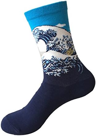 Men&Women's Famous Artwork Print Crew Socks, Alternative Novelty High Dress Socks Cotton, One Size (Great Wave)