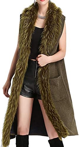Helan Women's Luxury Style Faux Raccoon Fur Long Vest Cloak Coat Shawl