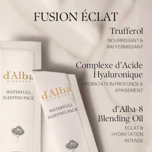 d'Alba Paquet de Couchage Végétalien à la Truffe Blanche Italienne, Masque Visage de Nuit Non Lavable, Portable, Type de Gel, Rétention d'Hydratation, Adapté aux Peaux Sensibles, Soin de Peau Coréen