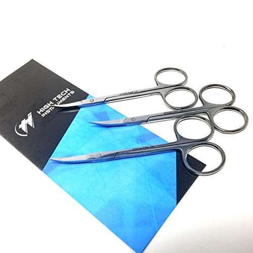 HTI BRAND Iris Micro Dissection Lab Sharp Scissors, Curved, 4.5" (11.43cm) Fine Point , Stainless Steel (Pack of 3)
