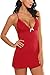 Avidlove Sleepwear Womens Chemise Sexy Nightie Full Slip Lace Babydoll Dress Red X-Large