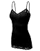 RT1004 Ladies Adjustable Spaghetti Strap Lace Trim Long Tunic Cami Tank Top Black L