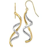 14K Yellow and White Gold Spiral Threader Dangle Earrings