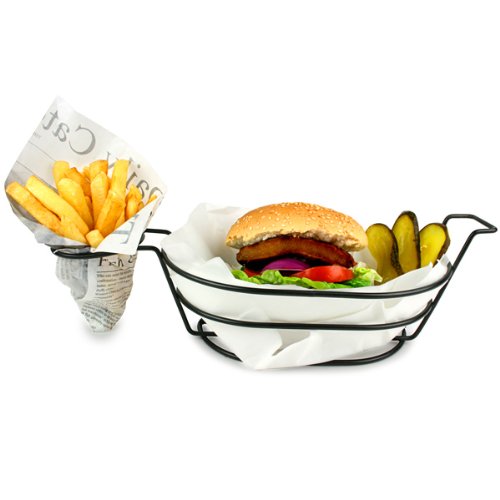 Retro Burger and French Fry Basket Fast Food Basket with Chip Cone