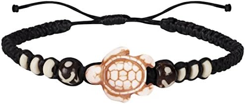 Sun Lifestyle Save The Turtle Bracelet For Boys, Girls, Men, Women - Braided Hemp Hippie Beach Wrist Wrap - Native Hill Tribe Cuff, Adjustable (Bracelet Black Ivory Turtle Ivory)