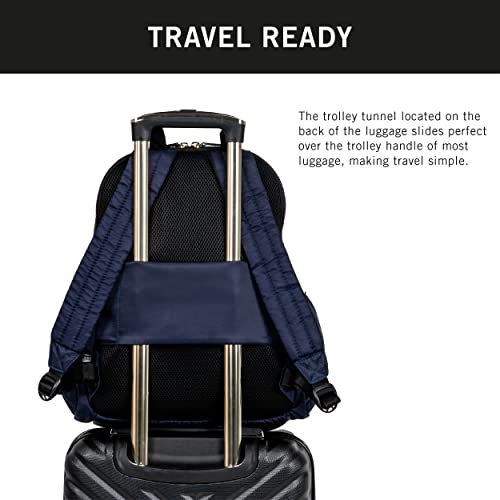 Cole REACTION Women's Sophie Backpack Silky Nylon Laptop & Tablet RFID Bookbag, Navy
