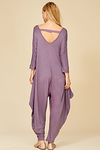 Annabelle Women's Long Sleeve Comfy Harem Jumpsuit Romper with Pockets Purplish XXX-Large J8002X - Thumbnail 2
