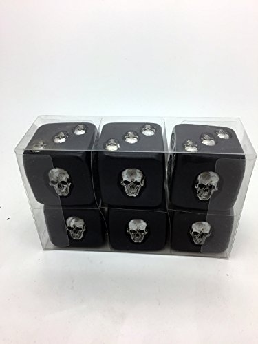 Decorative Black Skull Dice of Death 1.5 Inches Each Set of 6