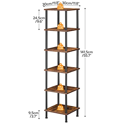 HOOBRO 6 Tier Corner Shelf Stand, Freestanding Corner Shelves for Living Room, Industrial Corner Standing Shelf Unit, Floor Corner Bookshelf for Home Office, Bathroom, Rustic Brown and Black EBF55CJ01