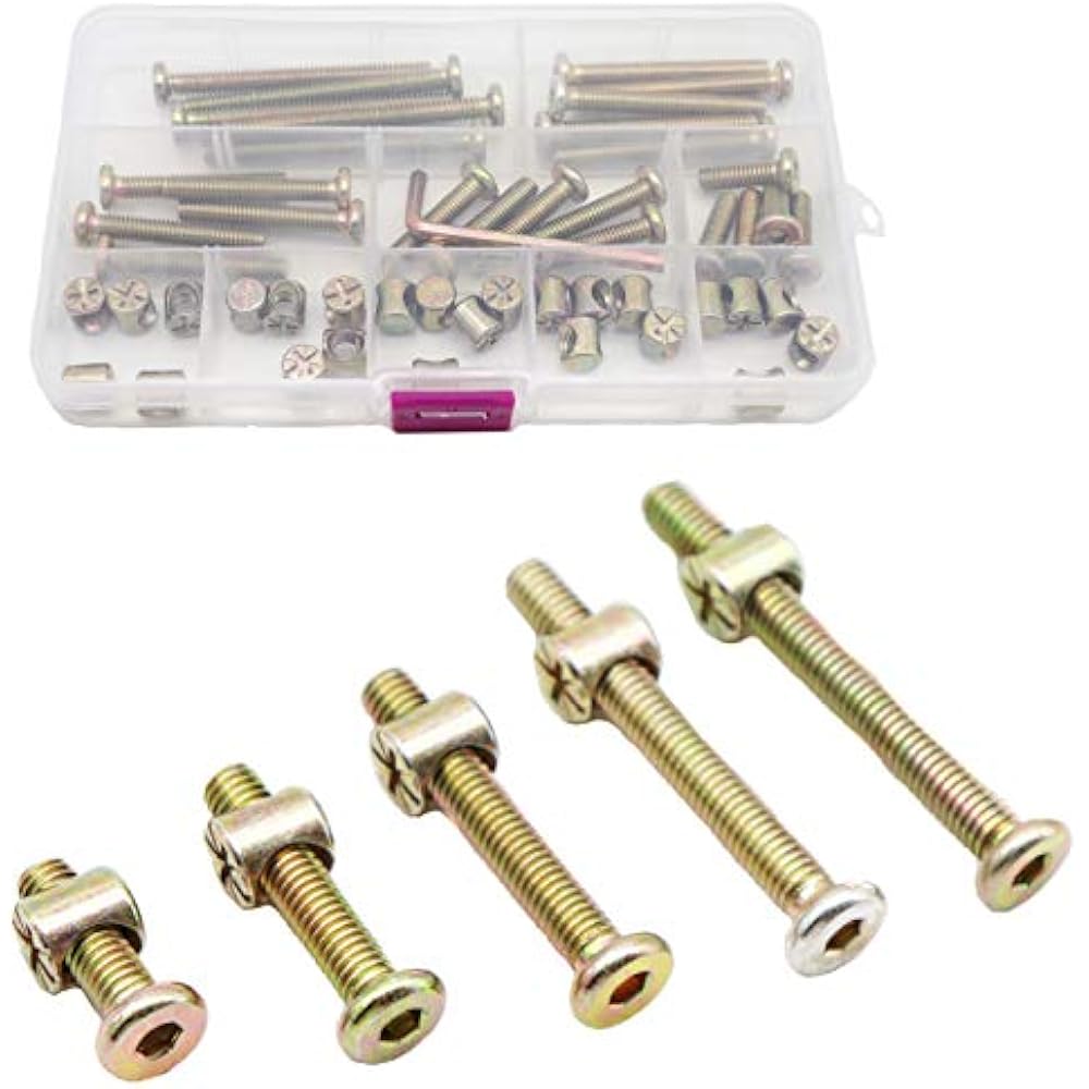 BinifiMux 50pcs Zinc Plated Crib Screws Hex Drive Socket Cap Bolts