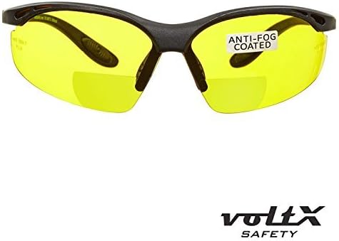 voltXConstructor' BIFOCAL Reading Safety Glasses (Yellow +1.0 Dioptre) ANSI Z87.1+ & CE EN166F, Certified/Cycling Sports Glasses Includes Safety Cord + UV400 Anti Fog Coated Lens
