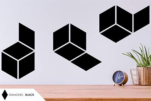 Suber Geometrics Cork Board Tiles | 12 Tile Pack | 9cm / 3.5" Each Side | Self-Adhesive DIY | Diamond Shape | Pinboard/Bulletin Board/Wallcovering | Decoration | 3D Wall | 3.5mm / 0.14" Thick (Black)