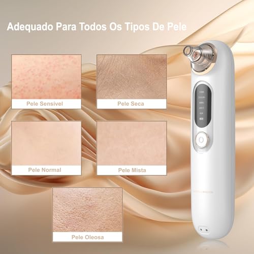 Sugador de Cravos, Máquina de Beleza para Remoção de Acne com 3 Modos e 6 Pontas de Sucção, Branco