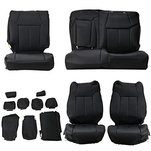 ALMULOO Front & Rear Black Synthetic Leather Car Seat Cushion Covers Compatible…
