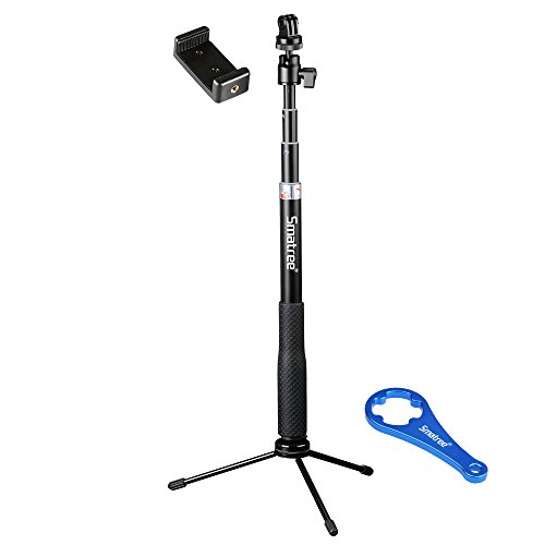 Smatree SmaPole Q3 Selfie Stick with Tripod Stand for GoPro Hero 5/4/3+/3/2/1/Session Cameras / for Ricoh Theta S, M15 Cameras/ Compact Cameras / Cell Phones (w/ Aluminum Tripod Mount & Wrench)