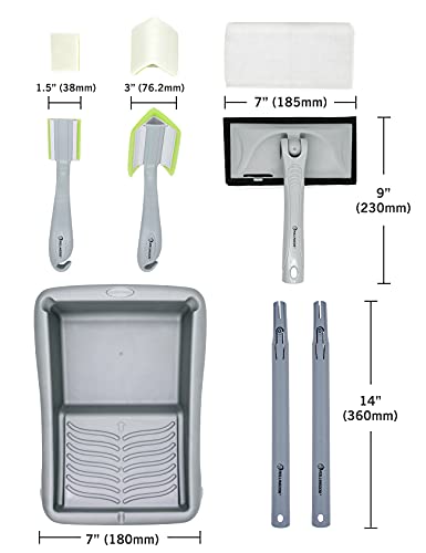 ROLLINGDOG Paint Pad Set 9 PC with Extendable Extension Pole,Adjustable 7" Paint Pad, Corner, Detail Pad and Refills, Perfect for Cutting in at High Ceilings and Walls, No Spatter, Smooth Surface