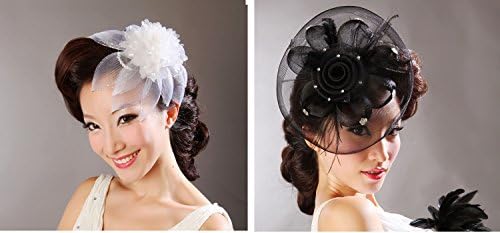 2PcsNew Women's BLack White Feather Rhinestone Bridal Fascinator Party Wedding Hair Accessory