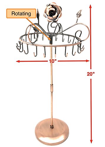 Rose on Top 17" H Copper Color Necklace Holder ~ Necklace Tree ~ Necklace Organizer~Necklace Stand Jewelry Display