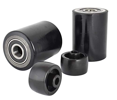 Pallet Jack/Truck Full Set Black with Back Axle, Steering Wheels 7"x 2" Pair, Front Load Roller 3" x 3.75" Pair with Bearings ID 20mm Poly Tread Black with Entry Exit Roller and Protective Caps - Thumbnail 4