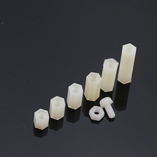 HKM 200 pieces M3 Nylon Male Female Hex Utility Spacer Standoff Screw Nut Assortment Mounting Hardware Kit, Prototyping Accessories Spacer Standoff Varied Length Assortment Box