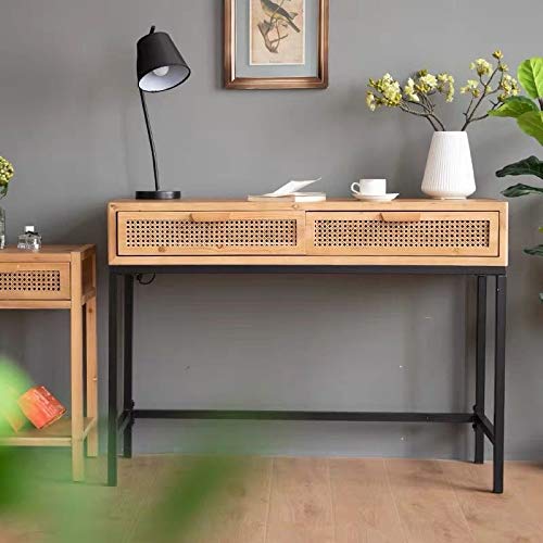 COZAYH Rustic Country Console Table Sofa Table w/Weaving Shading