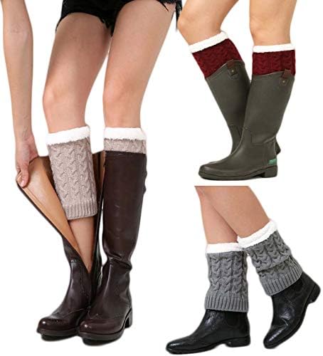 Santwo Women Winter Warm Crochet Knitted Boot Cuff Sock Short Leg Warmer 3 Pairs