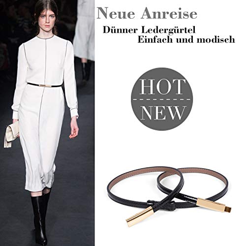 WERFORU Damen Skinny Leather Belt Verstellbarer Fashion Thin Waist Belt für Kleid