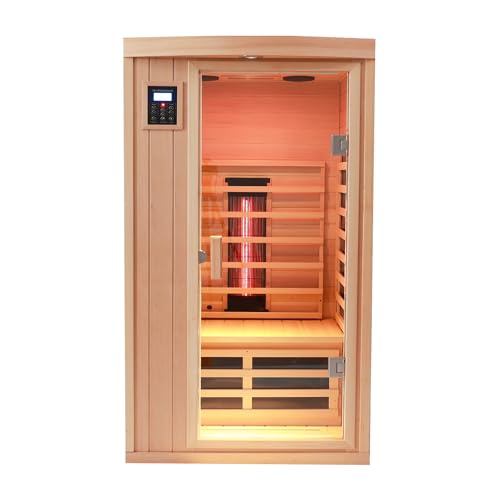 KUNSANA Ceramic Infrared Sauna 1 Person Far Infrared Sauna Hemlock