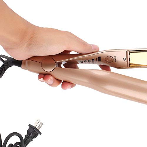2 in 1 Hair Straightener and Curler, Curling and Straightening Iron for Hair - Dual Voltage Hair Curler with Ceramic Coating Flat Iron for Long & Short Hair Twist Curler(Gold) - Thumbnail 5