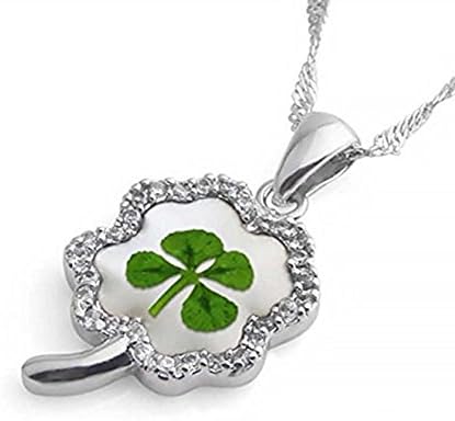 Stainless Steel Real Irish Four Leaf Clover Good Luck Pendant Necklace, 16-18 inches