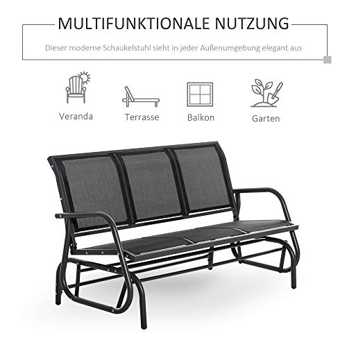 Outsunny 2-Sitzer Schaukelstuhl Gartenbank mit Schaukelmechanismus Gartenschaukel Sitzbank aus Metall Parkbank bis 300 kg belastbar Gartenmöbel für Garten, Terrasse, 120 x 70 x 85 cm Dunkelgrau – Bild 4