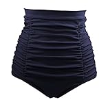 AAMILIFE Women's Vintage Swim Short High Waist Ruched Bikini Bottom