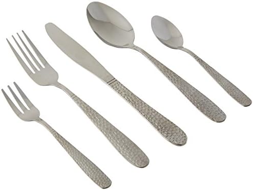 Matsuta 30 Piece D Hammered and Mirrow Finish Service of 6 Stainless Steel Flatware Set, Forge