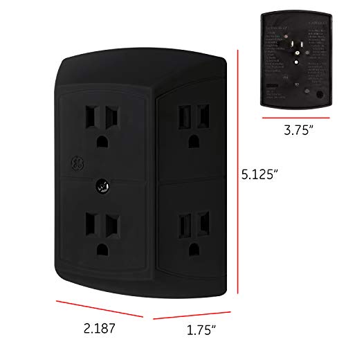 GE 6Outlet Extender, Grounded Wall Tap, Adapter Spaced Outlets, 3