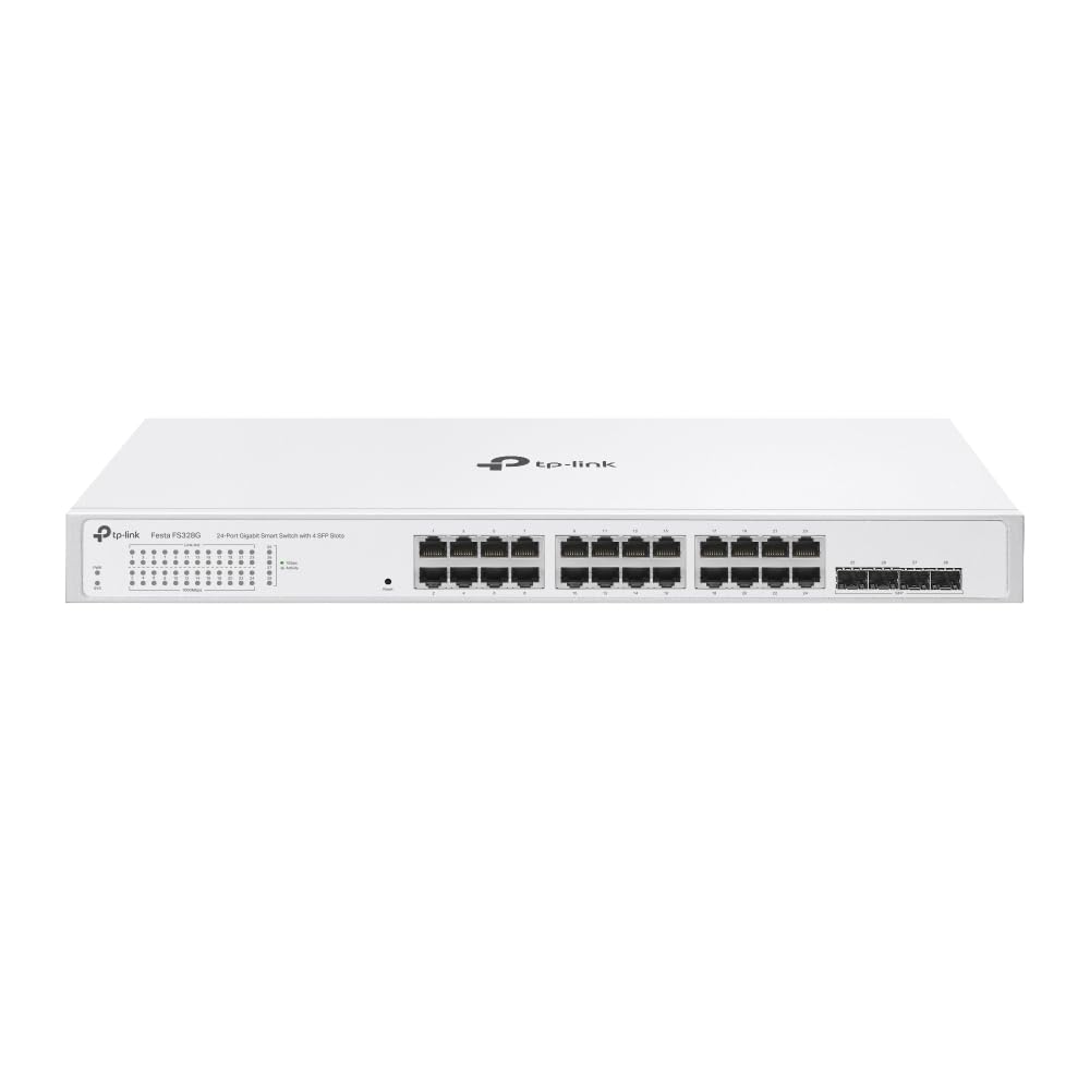 TP-Link Festa FS328G 28 Port Gigabit Smart Managed Network Switch - 24 RJ45 ports & 4 SFP slots, Free Cloud Access, Static Routing, Vlan, IGMP Snooping, rack-mountable, fanless, Does not work w/ Omada Image