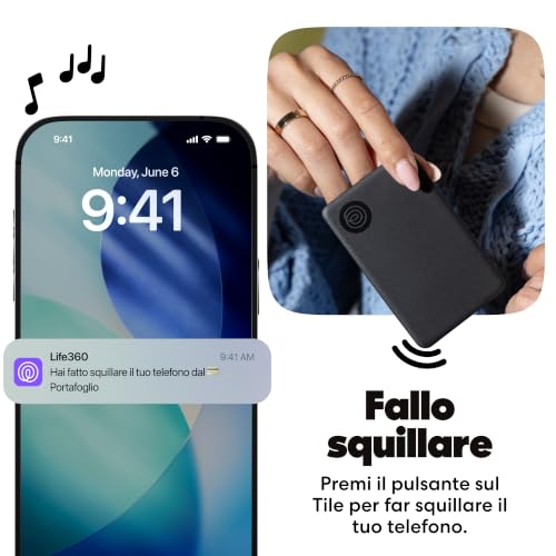 Tile Slim - Localizzatore e tracker Bluetooth per portafogli, etichette di bagagli, passaporti e altro. Compatibile con iOS e Android. Trova telefono. Pacchetto da 1 (Nero)