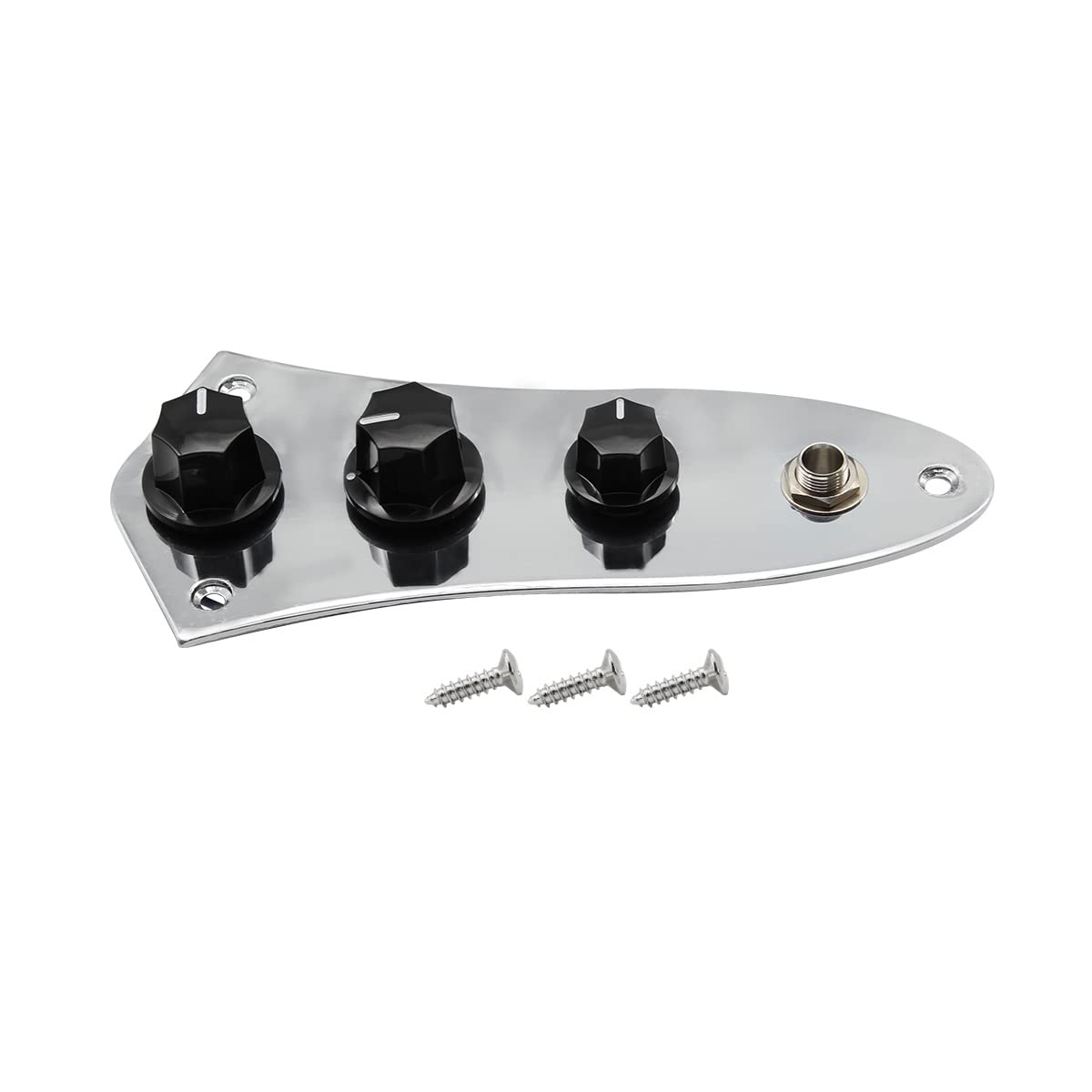 FLEOR Assembly Preamp Wired Pre-wired Switch Control Plate Plain Chrome with Plastic Black Knobs for JB Bass Part