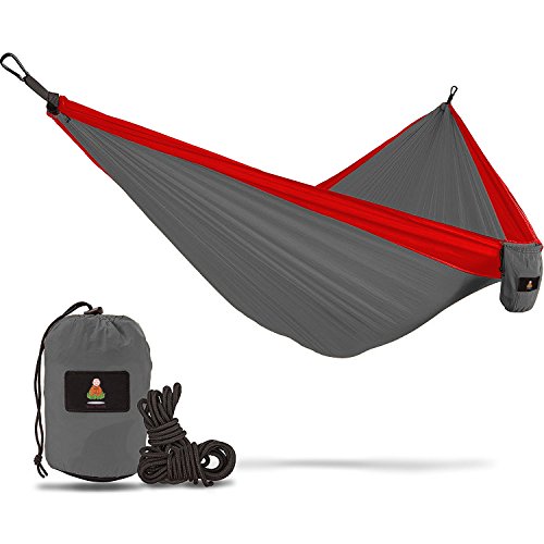 Double Hammock Camping Gear Straps | Best Portable Parachute Nylon 2 Person Folding Hammock with Tree Hanging Straps, Rope & Instruction Booklet | Ideal for Travel, Hiking & Backpacking