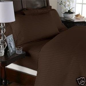 800 Thread Count Four (4) Piece King Size Chocolate Stripe Bed Sheet Set, 100% Egyptian Cotton, Premium Hotel Quality
