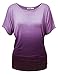 WT990 Womens Round Neck Short Sleeve Dip-Dye Dolman Top XXL Purple