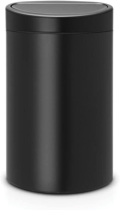 Brabantia 40L Kitchen Touch Bin New (Matt Black) Removable Lid, Soft-Touch Open, Easy Clean Rubbish Waste Bin + Free Bin Bags