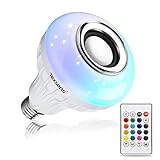 Texsens LED Light Bulb with Integrated Bluetooth Speaker, 6W E27 RGB Changing Lamp Wireless Stereo Audio with 24 Keys Remote Control