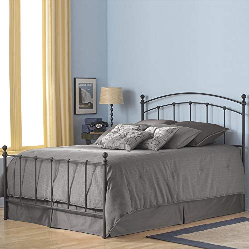 Leggett & Platt Sanford Complete Metal Bed and Steel Support Frame with Castings and Round Finial Posts, Matte Black Finish, Queen - Thumbnail 2