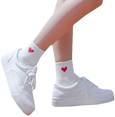 Amazon イイネショップ Eeneshop ワンポイント ハート リブ ハイ ソックス 靴下 3足セット レディース ファッション カジュアル フリー サイズ Free カラー Ivoryred ノーブランド品 シューズ バッグ