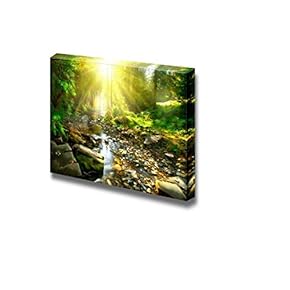 Canvas Prints Wall Art - Mountain River. Tranquil Scenery in The Middle of Green Forest | Modern Wall Decor/Home Art Stretched Gallery Wraps Giclee Print & Wood Framed. Ready to Hang - 12" x 18"