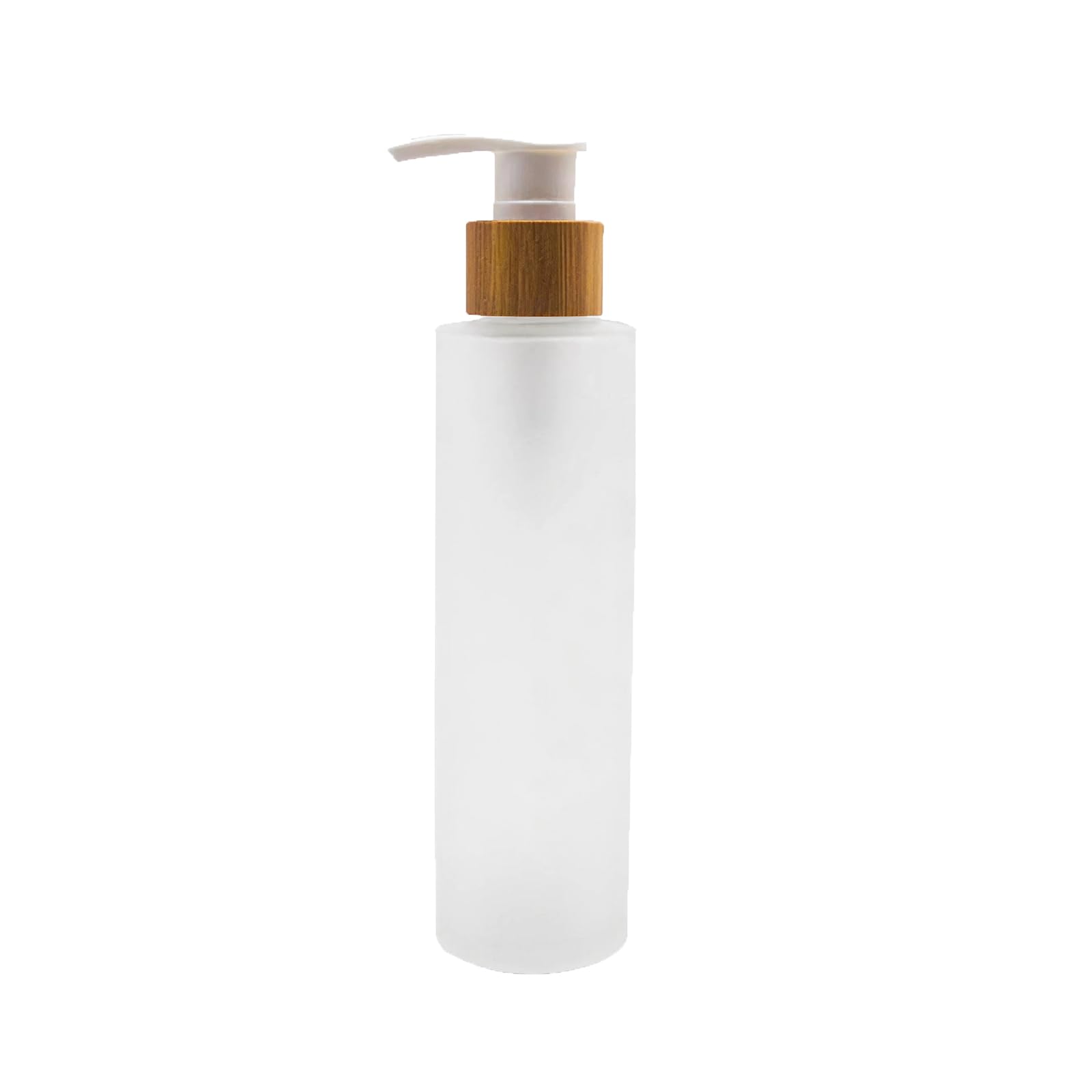 1PCS 150ml/5oz Empty Refillable Frosted Glass Pump Press Bottle Lotion Dispenser Makeup Container Jar Vial Holder Pot with Bamboo Cap for Emulsion Essence Serum