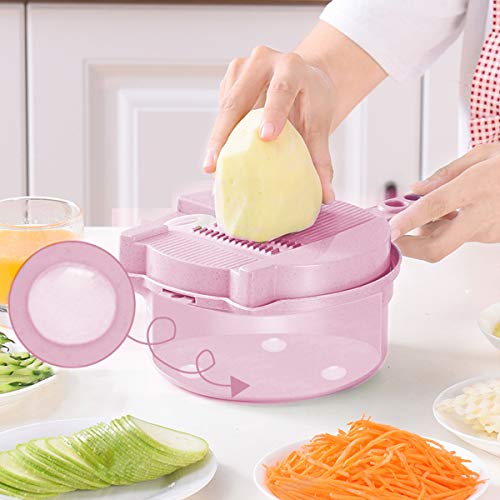 Allinone Vegetable Slicer Vegi Grater 11 in 1 Multi-function Easy Food Cutter Professional Cheese Chopper with Salad Cutter Bowl, Pink - Thumbnail 6
