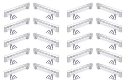 BSM Marketing Stainless Steel Finish Square Modern Kitchen Cupboard Cabinet Drawer Bar Door Handle Knob Matt Finish (20, 192mm)